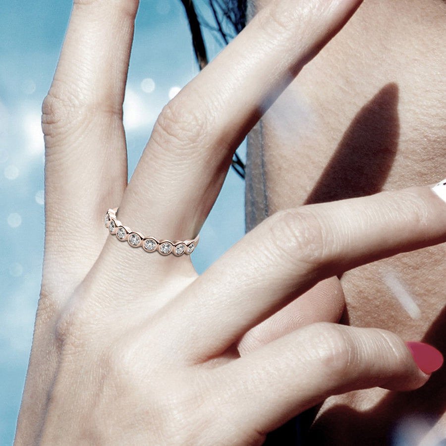 14k Solid Stackable Gold Sun Diamond Bezel Setting Ring