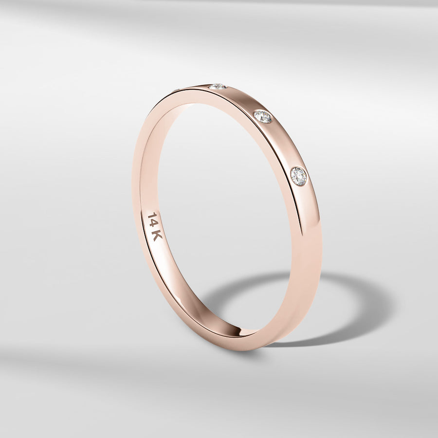 14k Solid Gold Modern Petite Lace Band With Round Diamonds