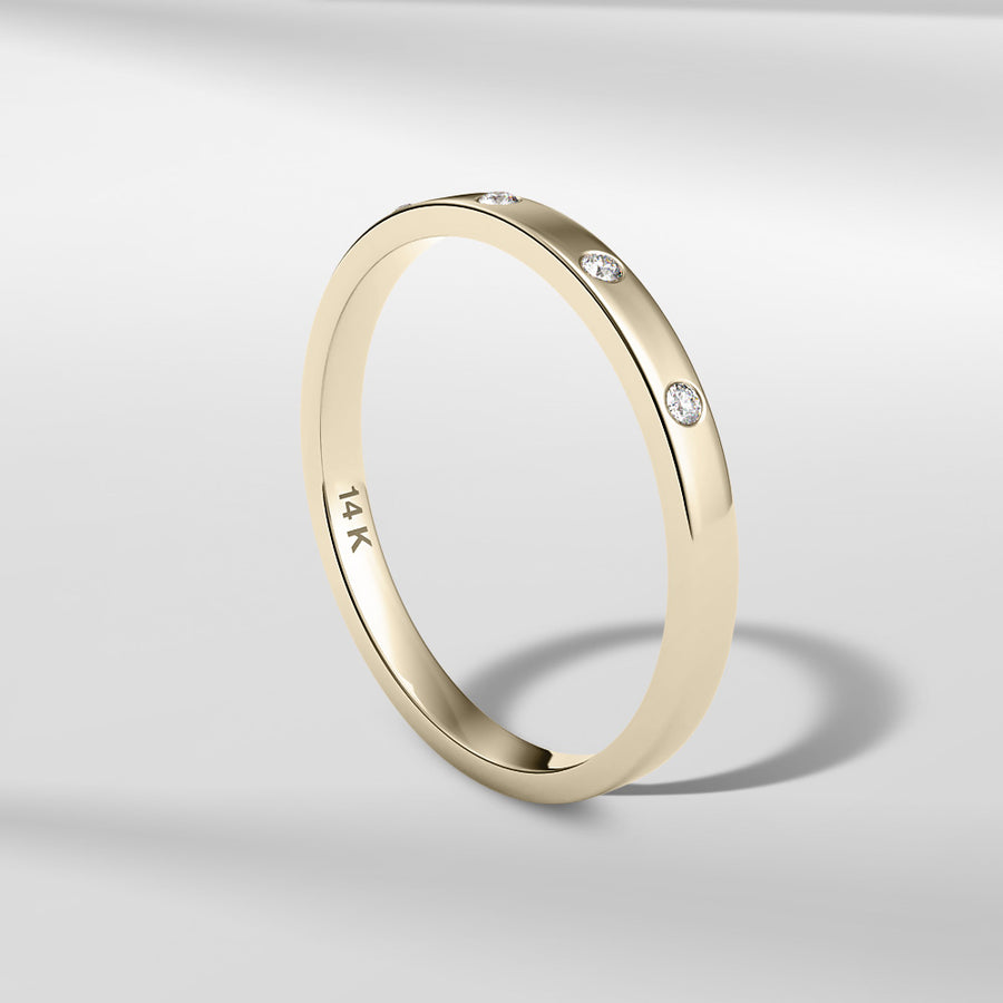 14k Solid Gold Modern Petite Lace Band With Round Diamonds