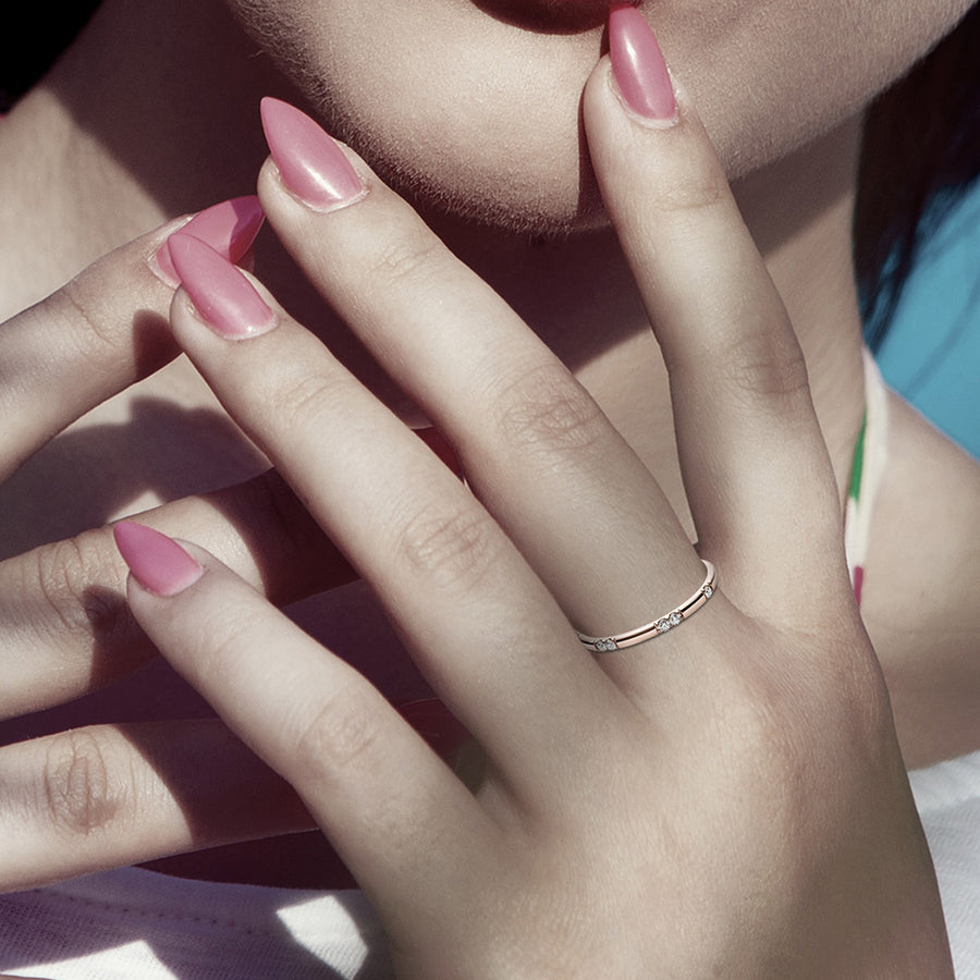 14k Solid Gold Petite Stackable Diamond Band Ring With Round Brilliant Diamonds