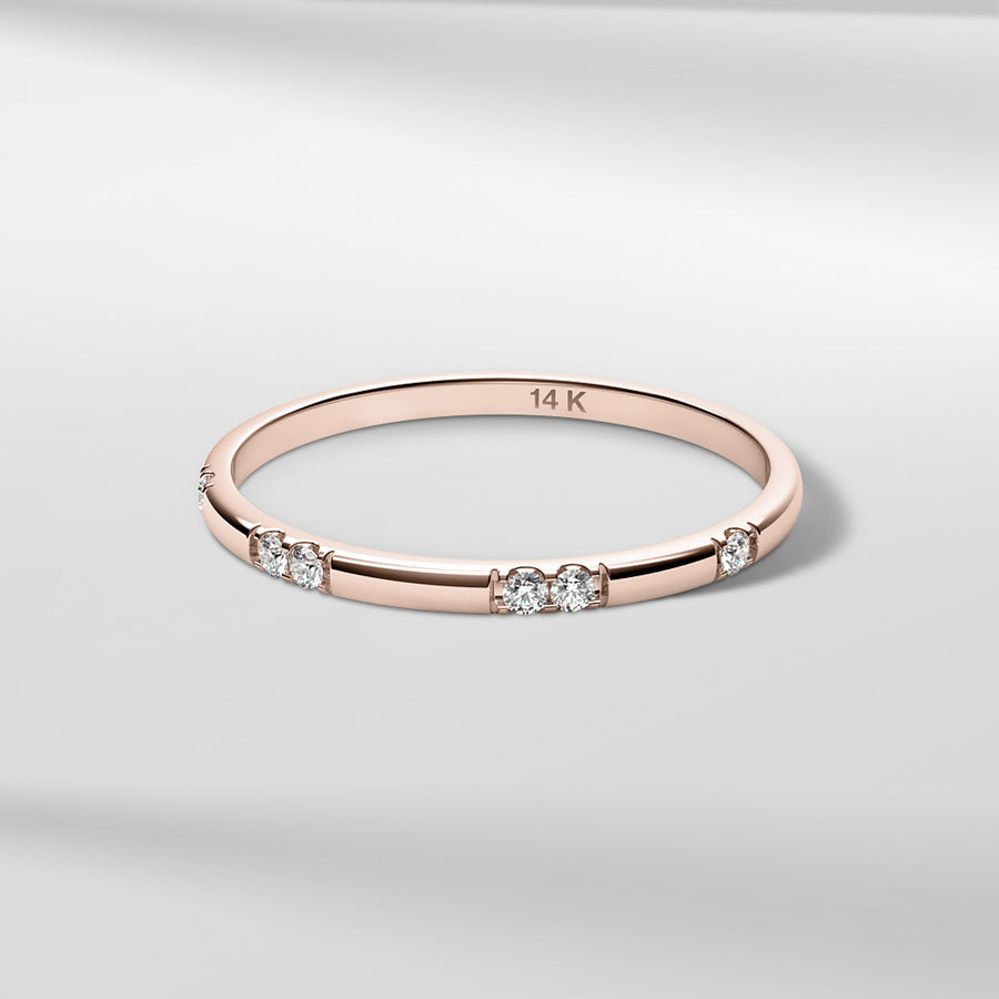 14k Solid Gold Petite Stackable Diamond Band Ring With Round Brilliant Diamonds