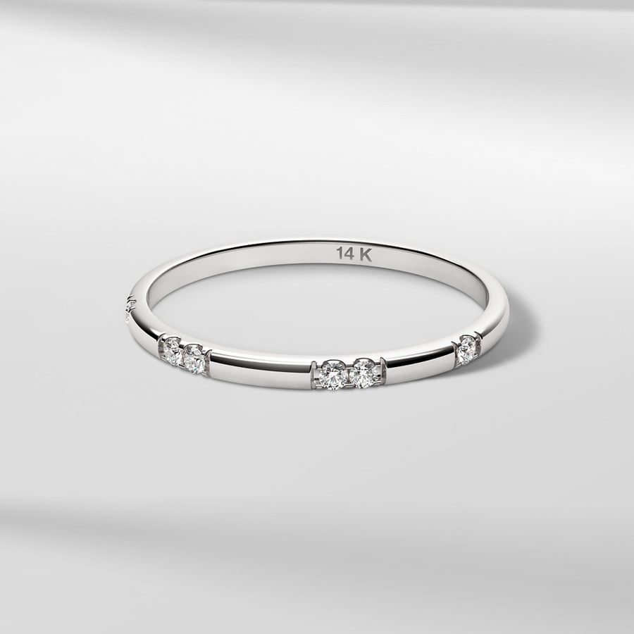 14k Solid Gold Petite Stackable Diamond Band Ring With Round Brilliant Diamonds