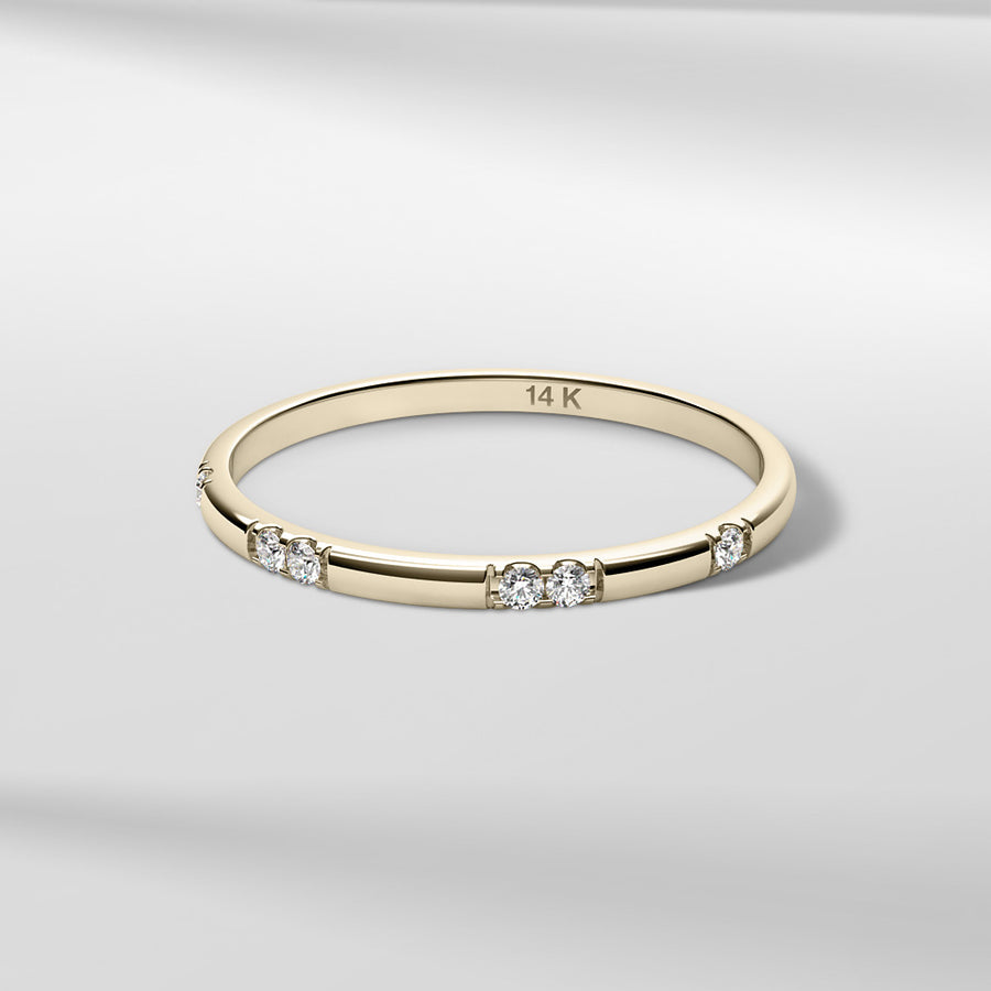 14k Solid Gold Petite Stackable Diamond Band Ring With Round Brilliant Diamonds