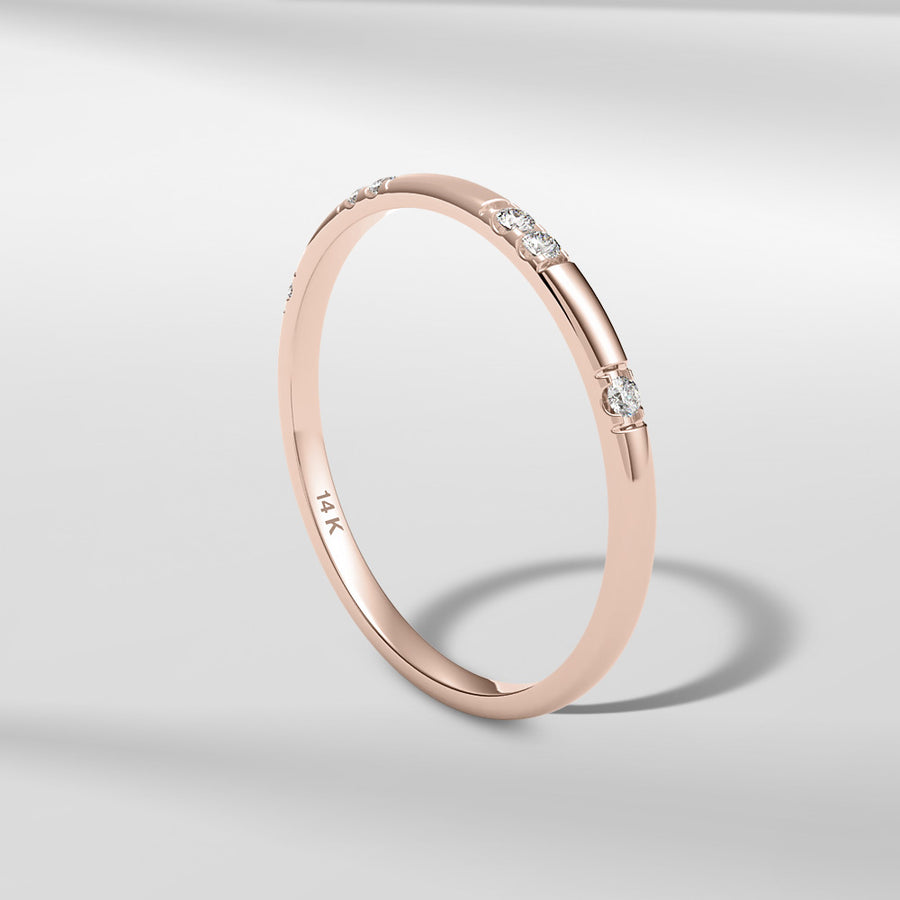 14k Solid Gold Petite Stackable Diamond Band Ring With Round Brilliant Diamonds