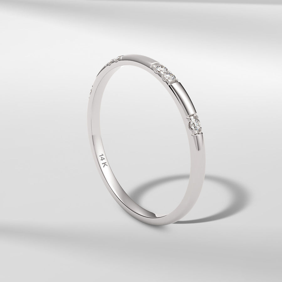 14k Solid Gold Petite Stackable Diamond Band Ring With Round Brilliant Diamonds