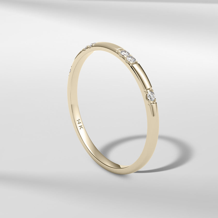 14k Solid Gold Petite Stackable Diamond Band Ring With Round Brilliant Diamonds