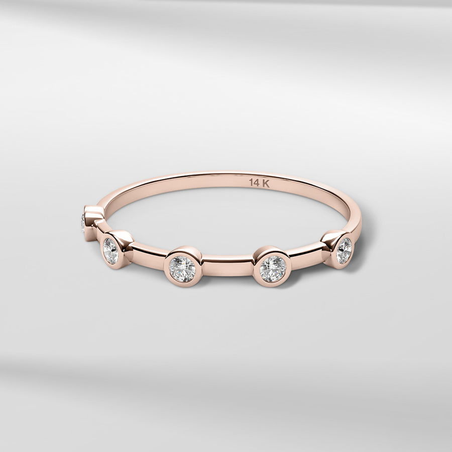 14k Solid Gold Petite Band Ring With Brilliant Diamonds
