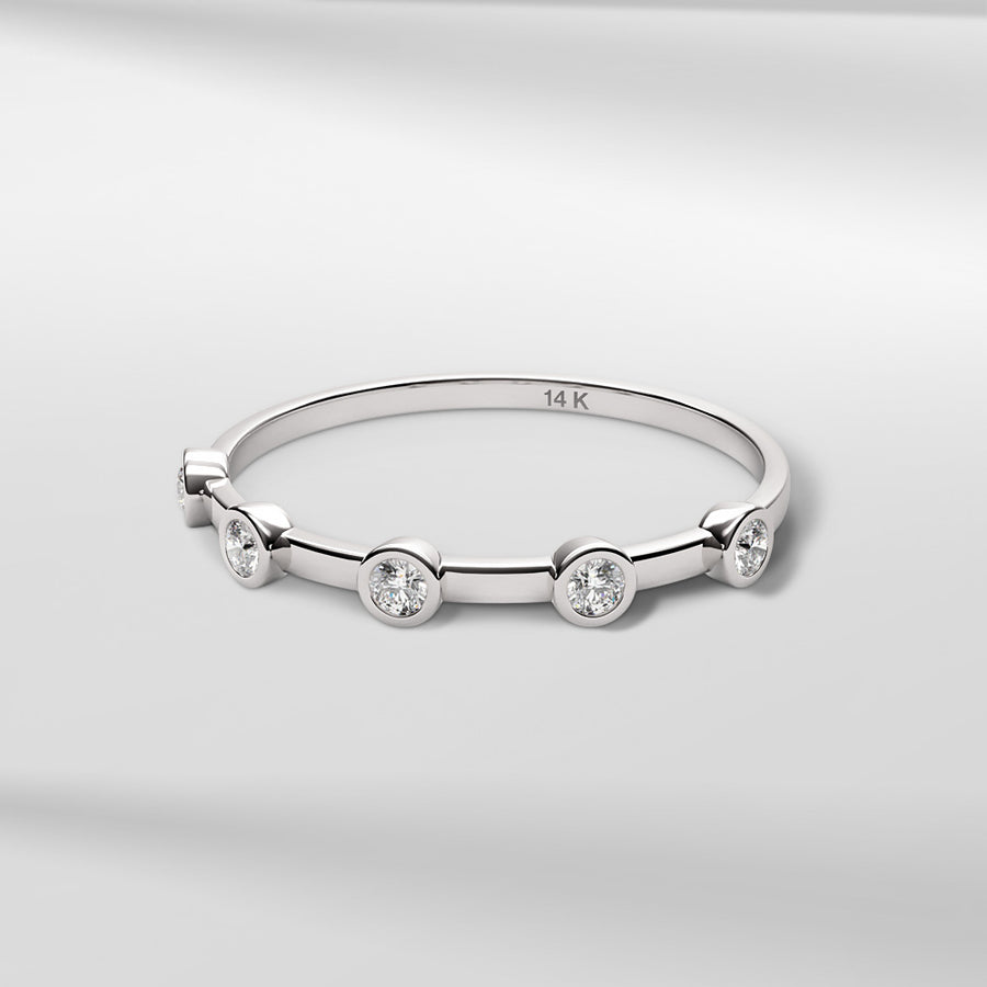 14k Solid Gold Petite Band Ring With Brilliant Diamonds