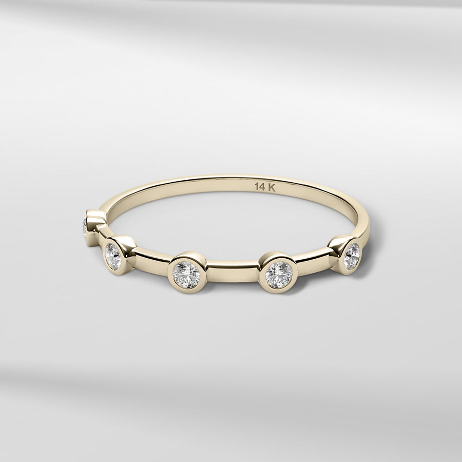 14k Solid Gold Petite Band Ring With Brilliant Diamonds