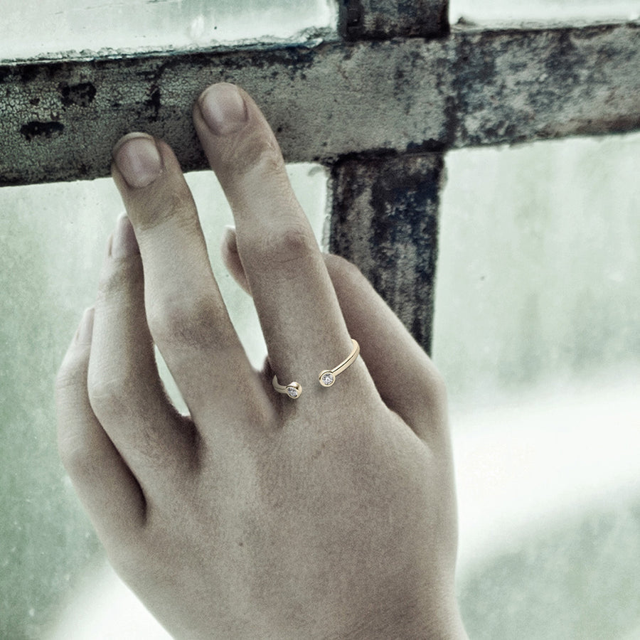  14k Solid Gold Two Bezel Setting Diamond Ring