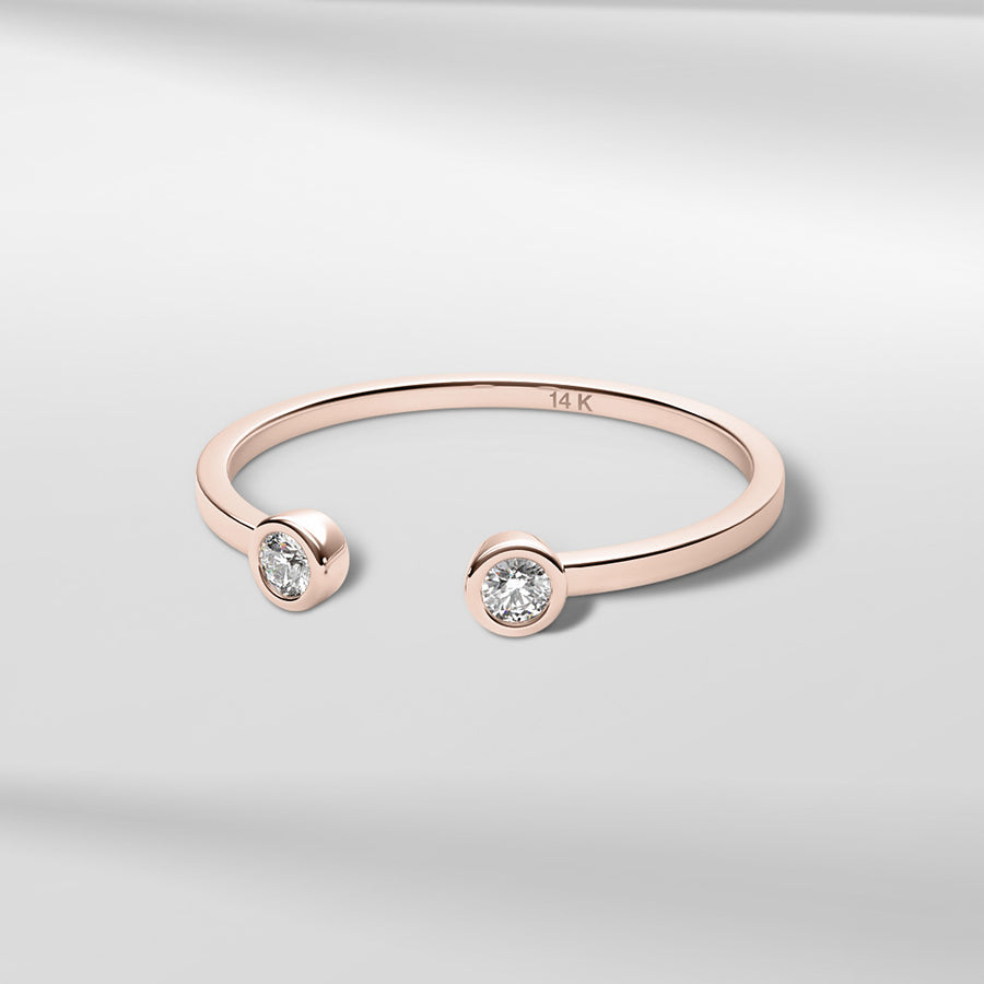  14k Solid Gold Two Bezel Setting Diamond Ring