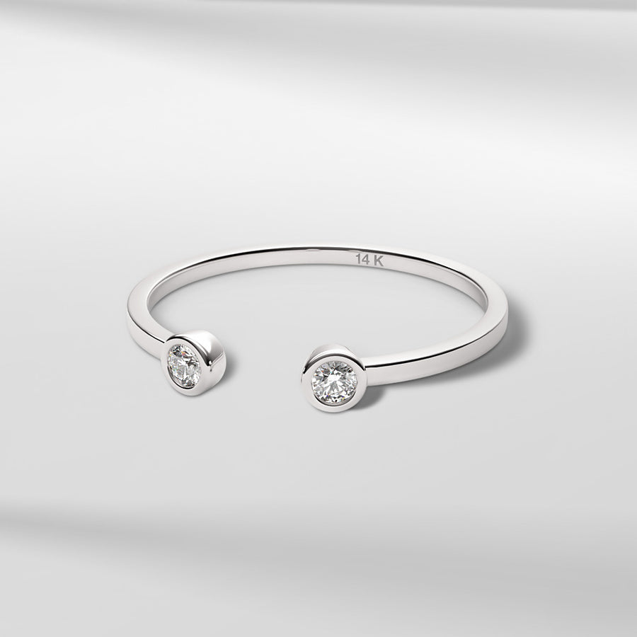  14k Solid Gold Two Bezel Setting Diamond Ring