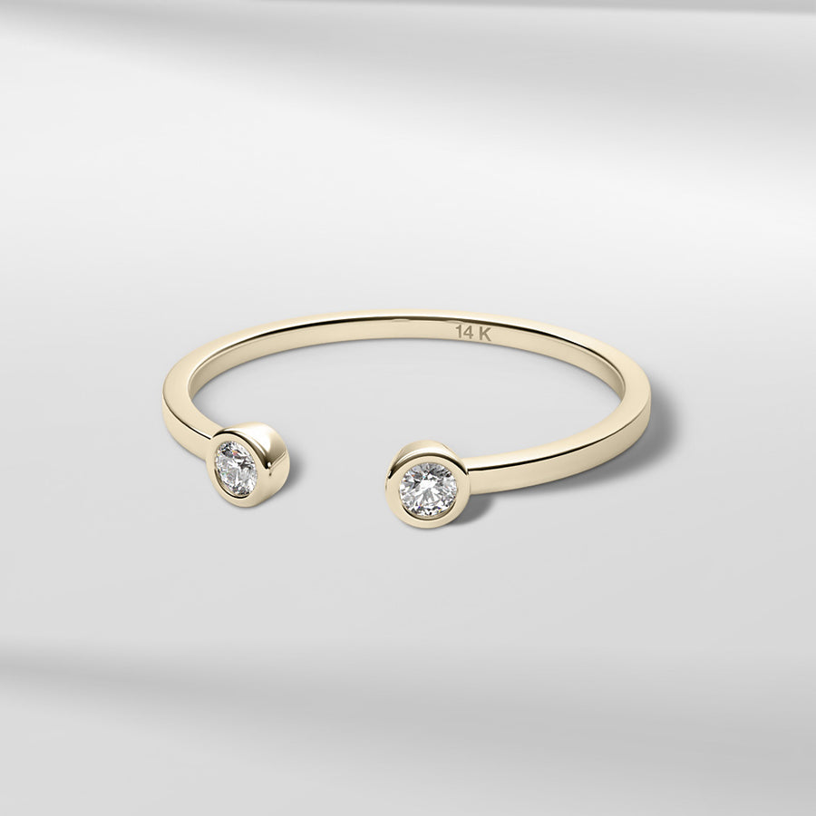  14k Solid Gold Two Bezel Setting Diamond Ring