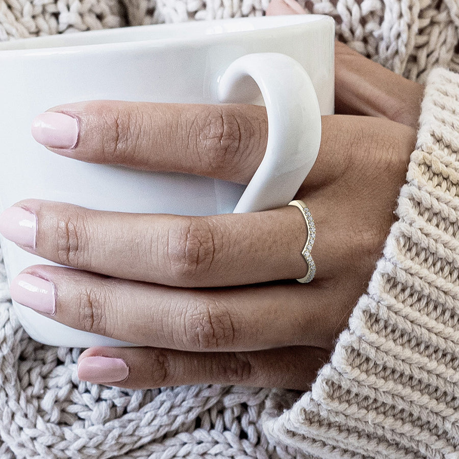 14k Solid Gold Petite Chevron Diamond Ring