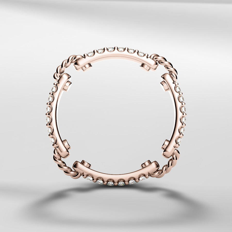 18k Solid Gold Classic Modern Scalloped Diamond Ring