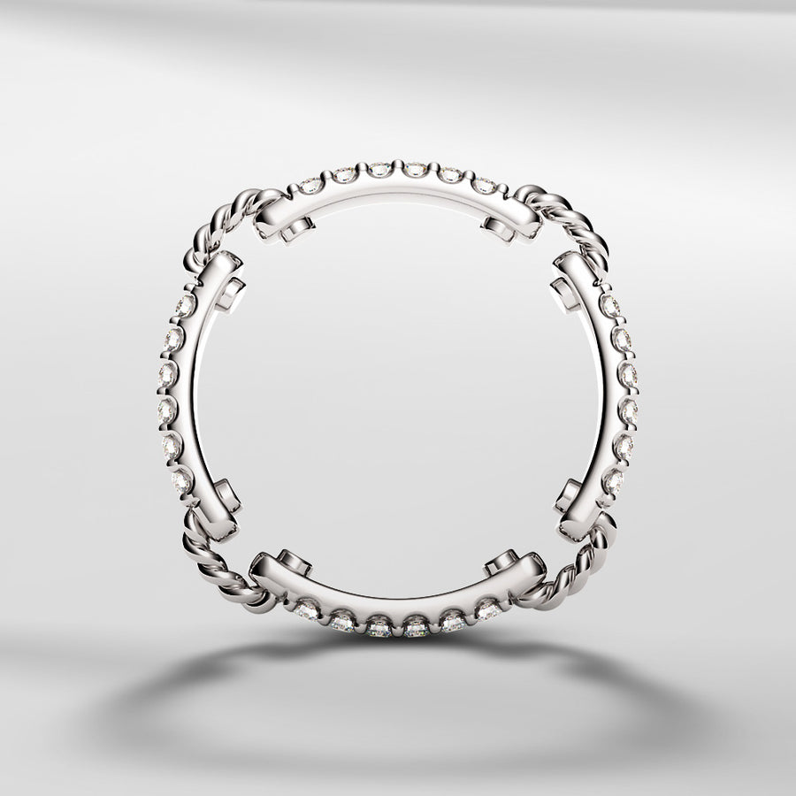 18k Solid Gold Classic Modern Scalloped Diamond Ring