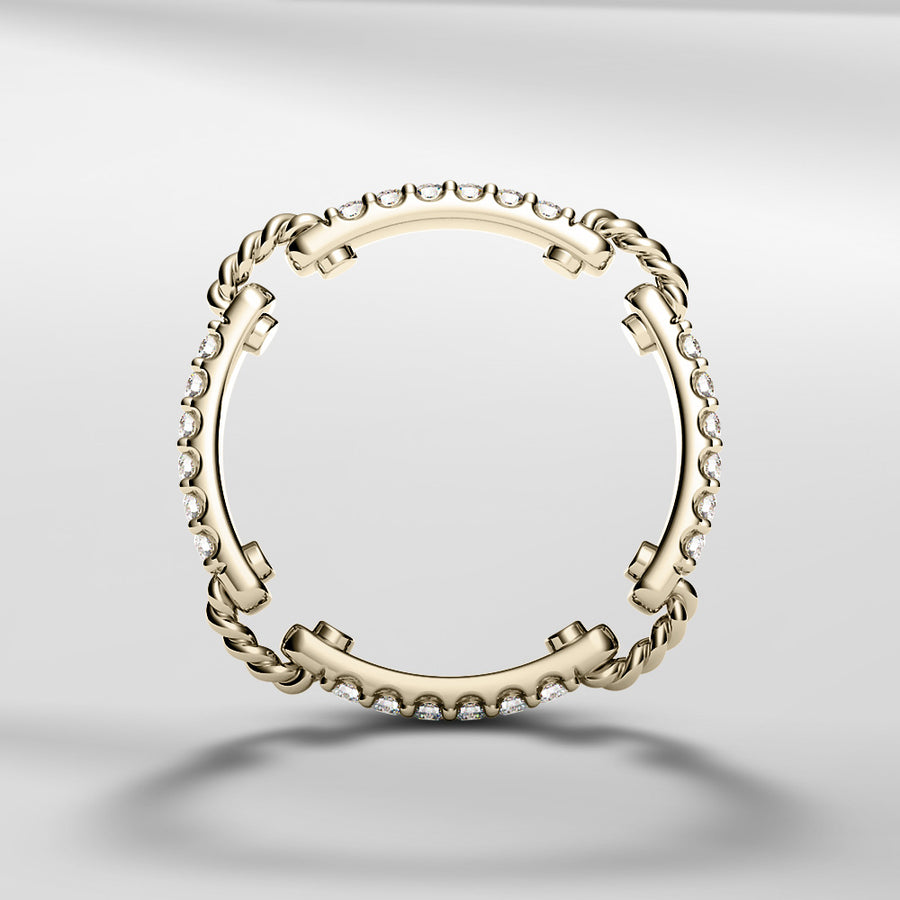 18k Solid Gold Classic Modern Scalloped Diamond Ring