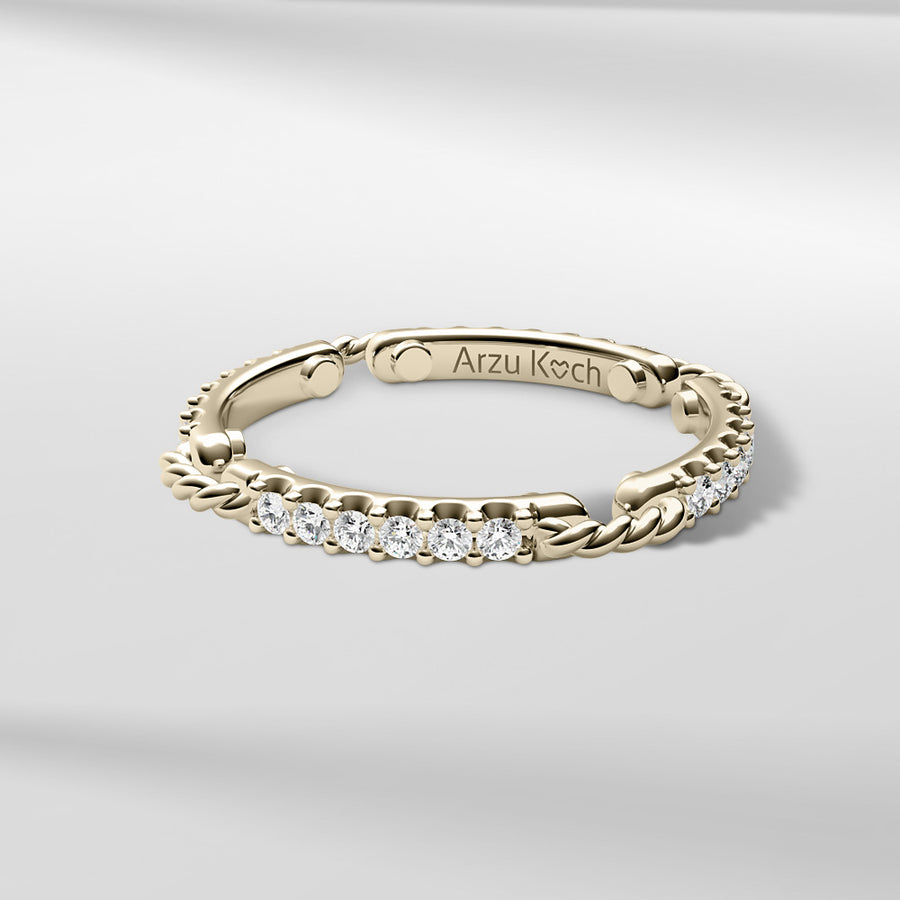 18k Solid Gold Classic Modern Scalloped Diamond Ring