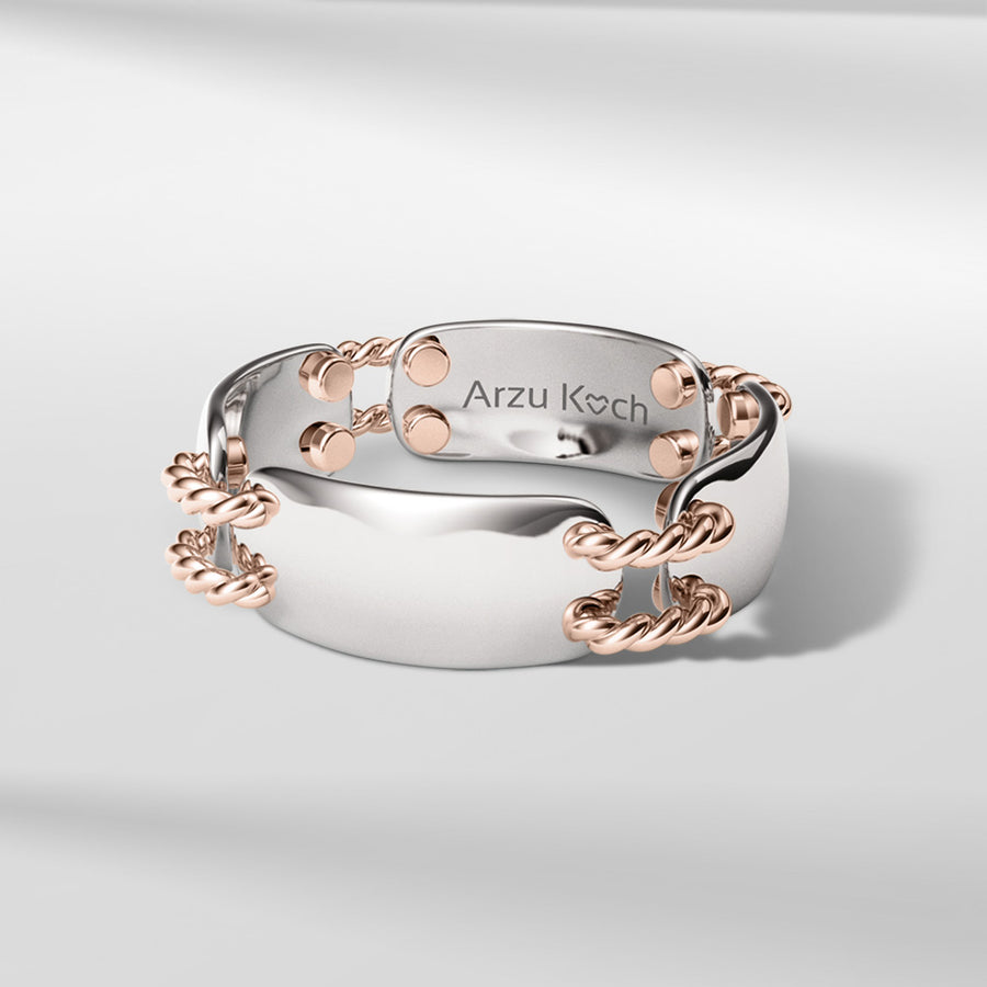 18k Stackable Solid Gold Modern Dome Link Ring