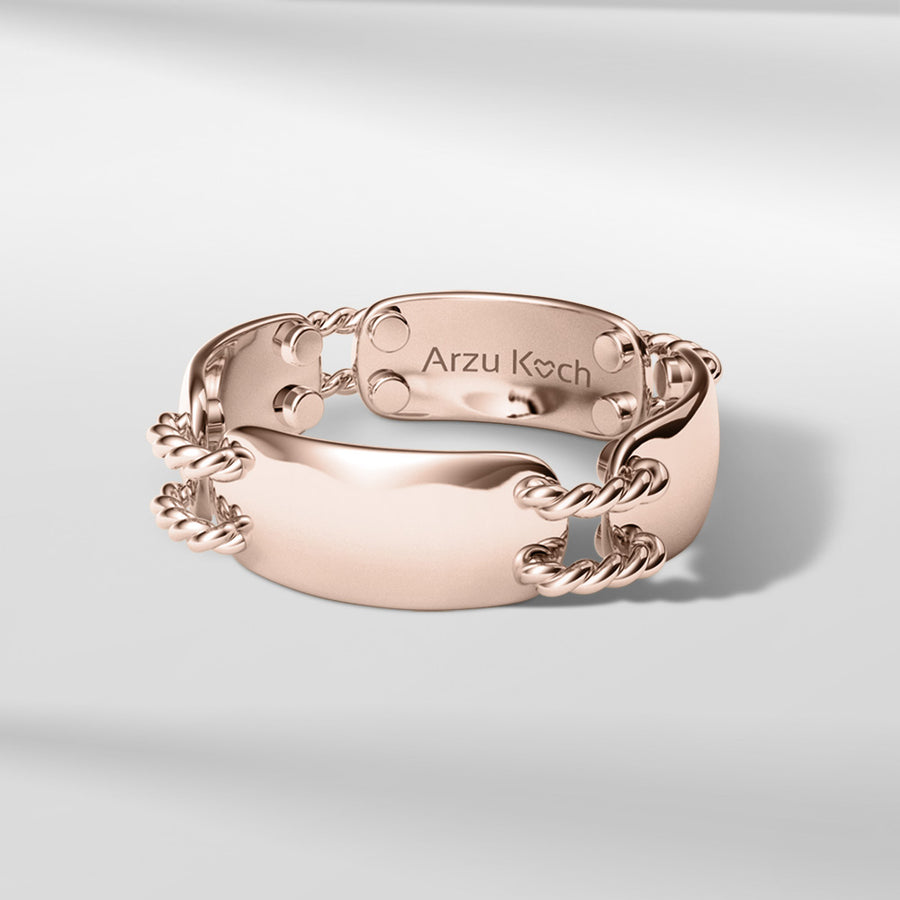 18k Stackable Solid Gold Modern Dome Link Ring