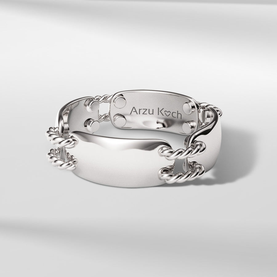 18k Stackable Solid Gold Modern Dome Link Ring