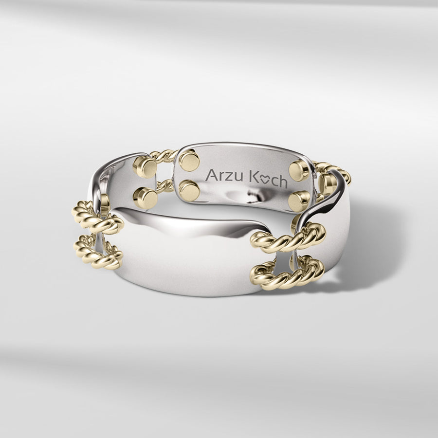 18k Stackable Solid Gold Modern Dome Link Ring