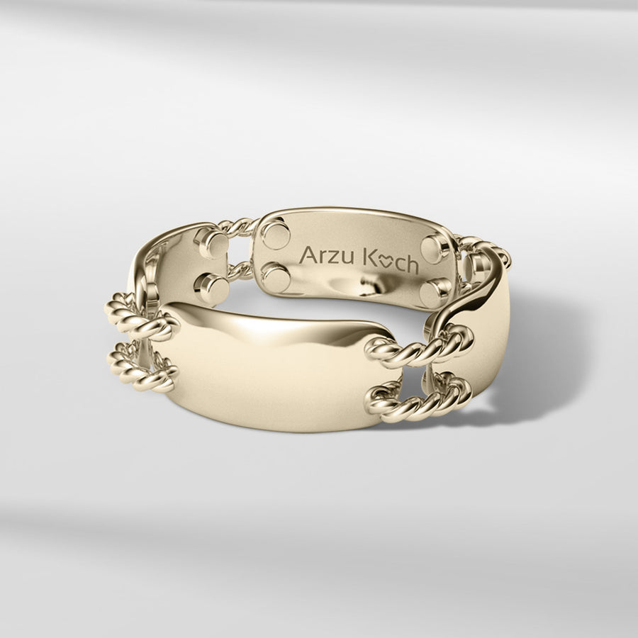 18k Stackable Solid Gold Modern Dome Link Ring