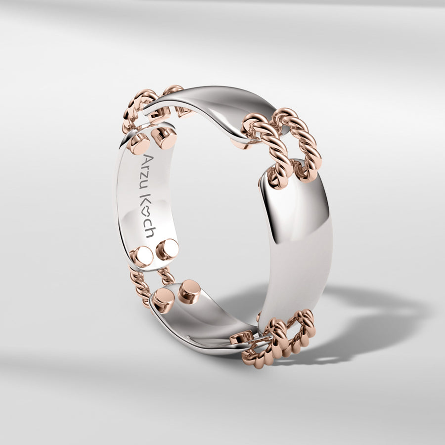 18k Stackable Solid Gold Modern Dome Link Ring