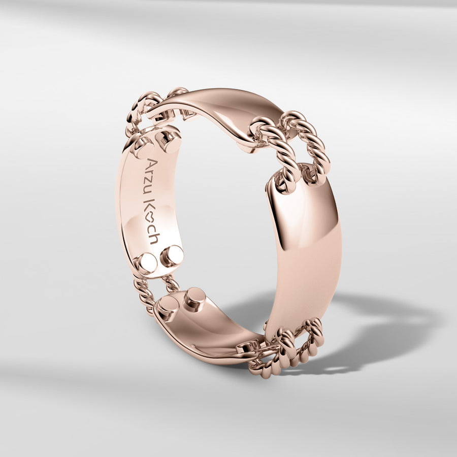 18k Stackable Solid Gold Modern Dome Link Ring