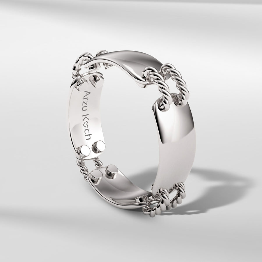 18k Stackable Solid Gold Modern Dome Link Ring