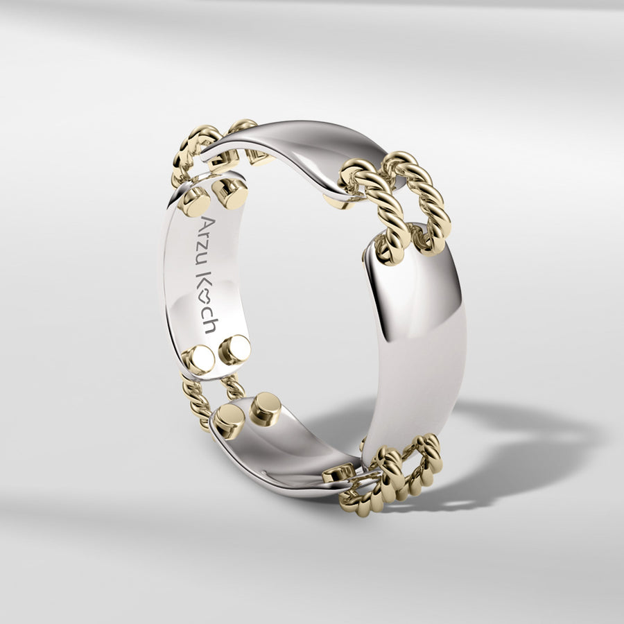 18k Stackable Solid Gold Modern Dome Link Ring