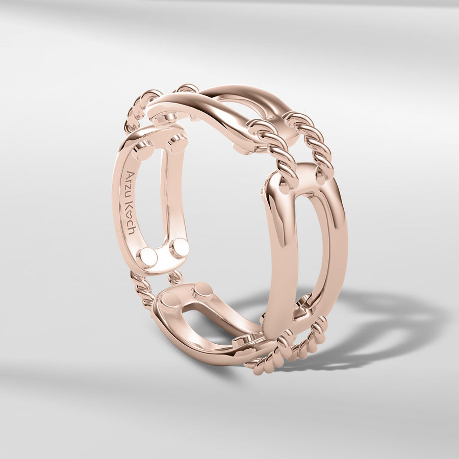 18k Stackable Solid Gold Link Ring Open Band