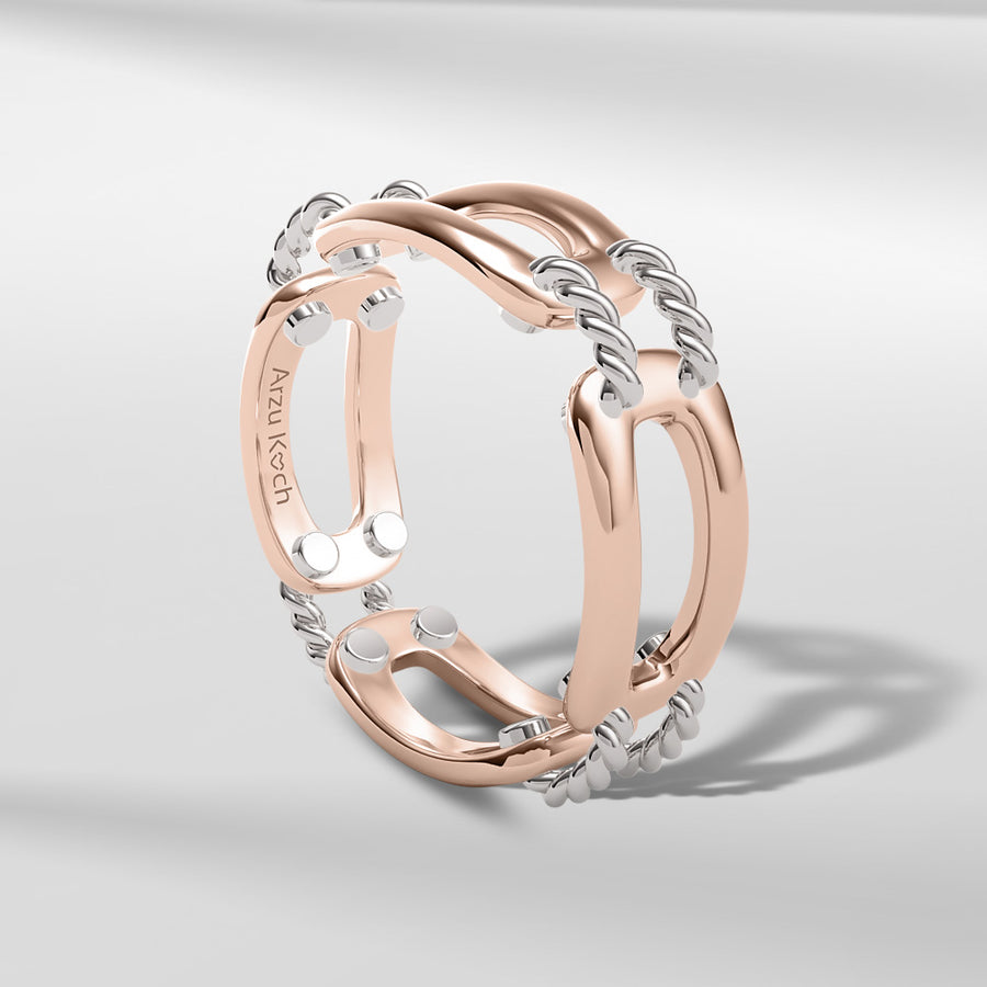 18k Stackable Solid Gold Link Ring Open Band