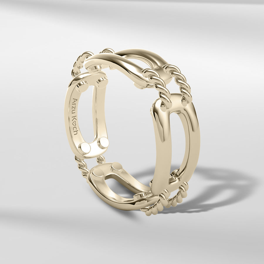 18k Stackable Solid Gold Link Ring Open Band