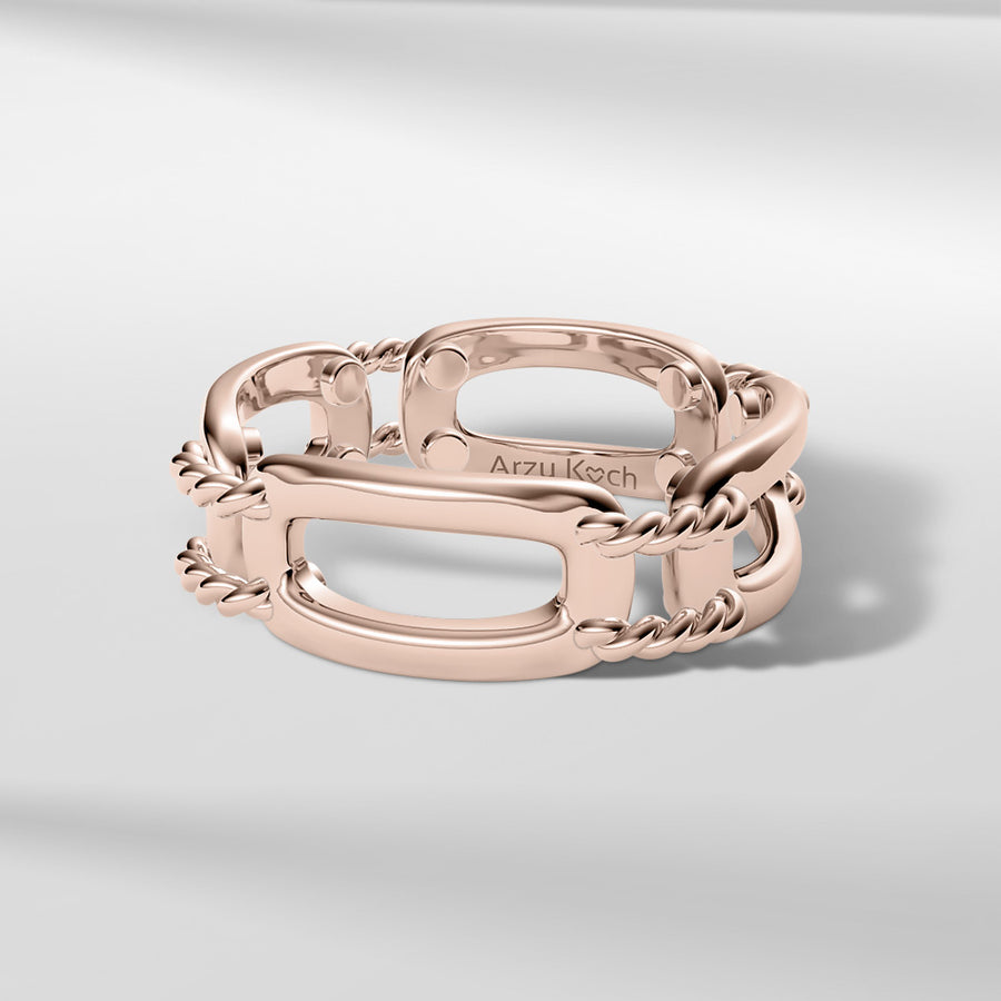 18k Stackable Solid Gold Link Ring Open Band
