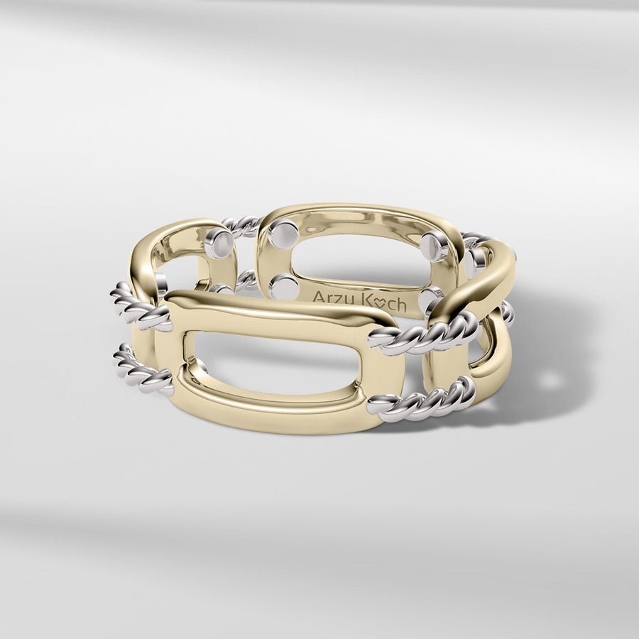 18k Stackable Solid Gold Link Ring Open Band