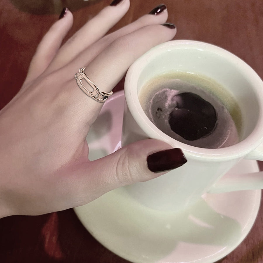 18k Stackable Solid Gold Link Ring Open Band