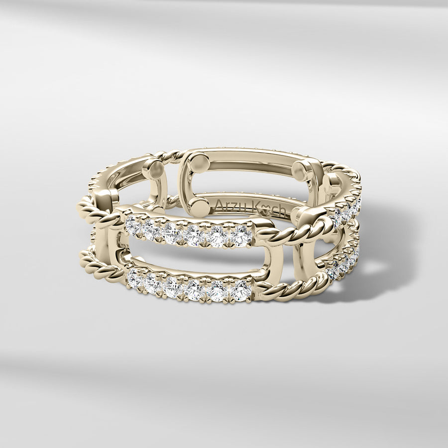 18k Stackable Solid Gold Link Ring Open Band