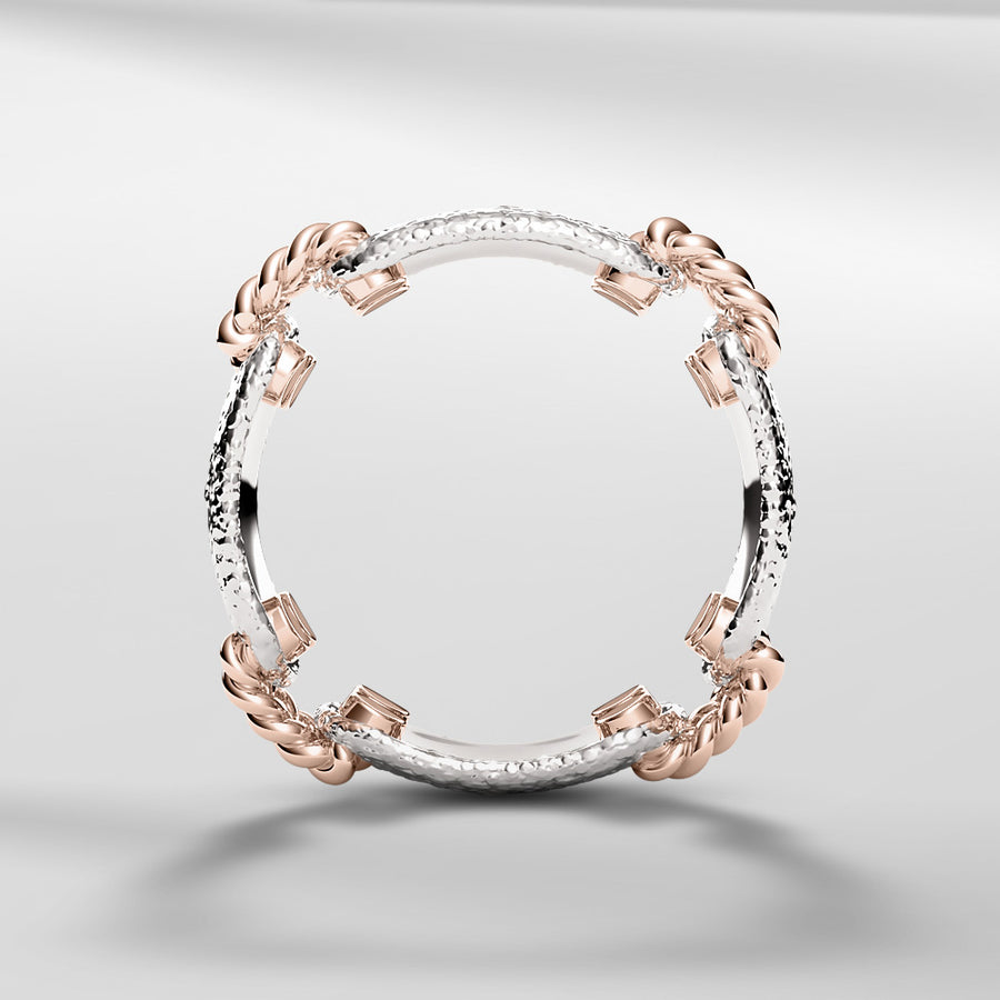 18k Solid Gold Link Ring With Modern Dome Texture Look 