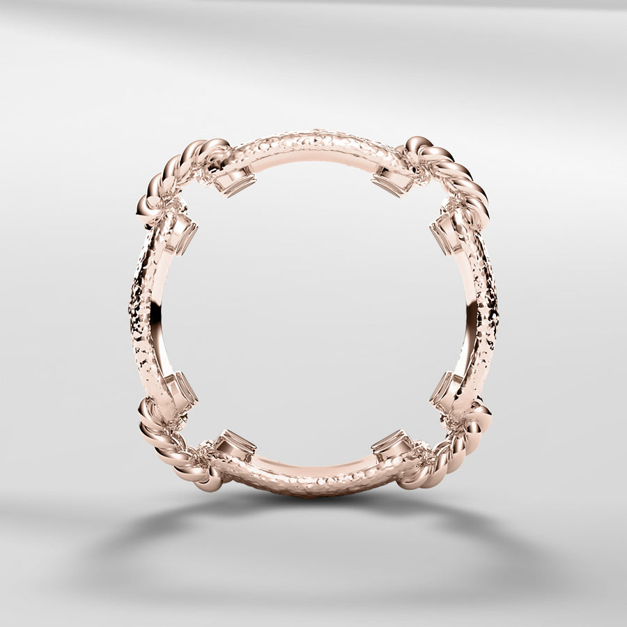 18k Solid Gold Link Ring With Modern Dome Texture Look 