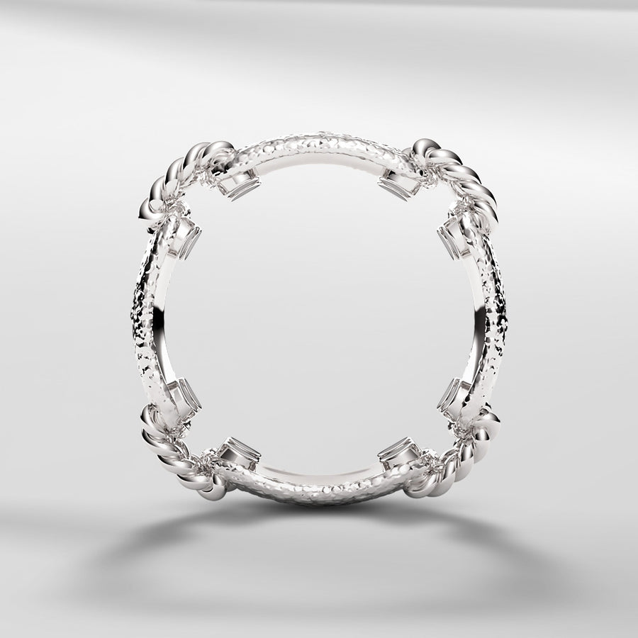 18k Solid Gold Link Ring With Modern Dome Texture Look 