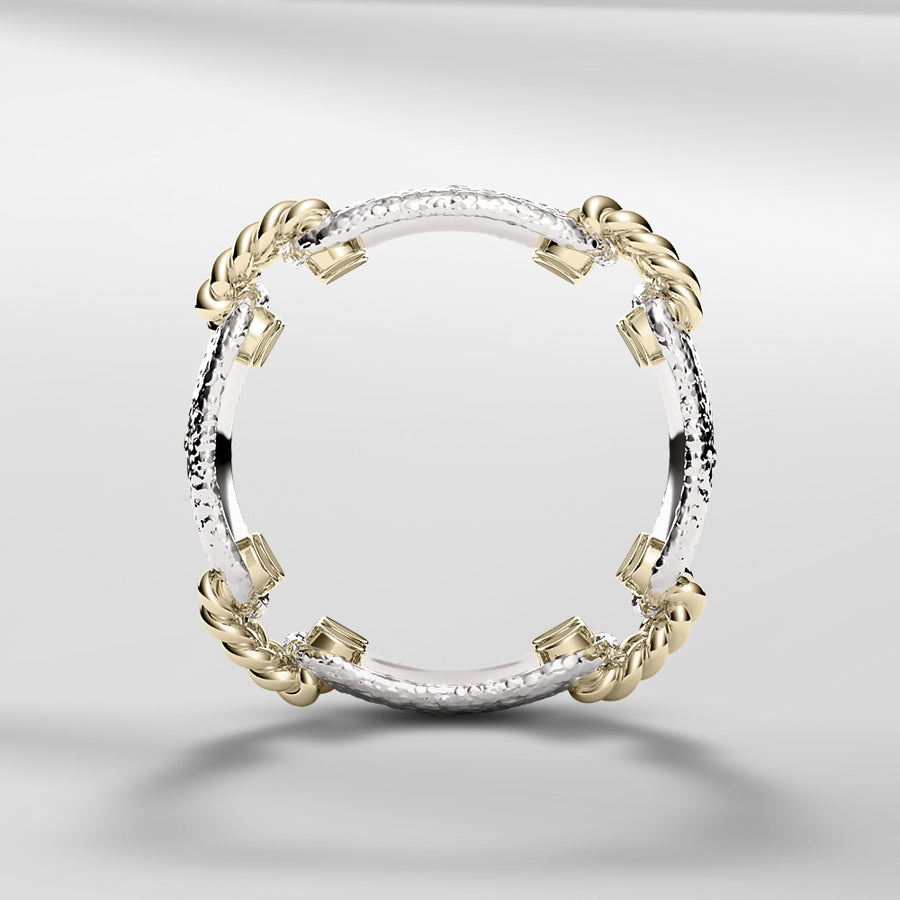 18k Solid Gold Link Ring With Modern Dome Texture Look 