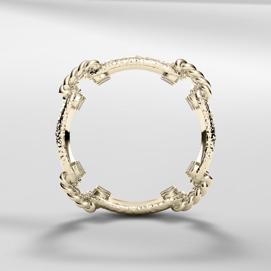 18k Solid Gold Link Ring With Modern Dome Texture Look 