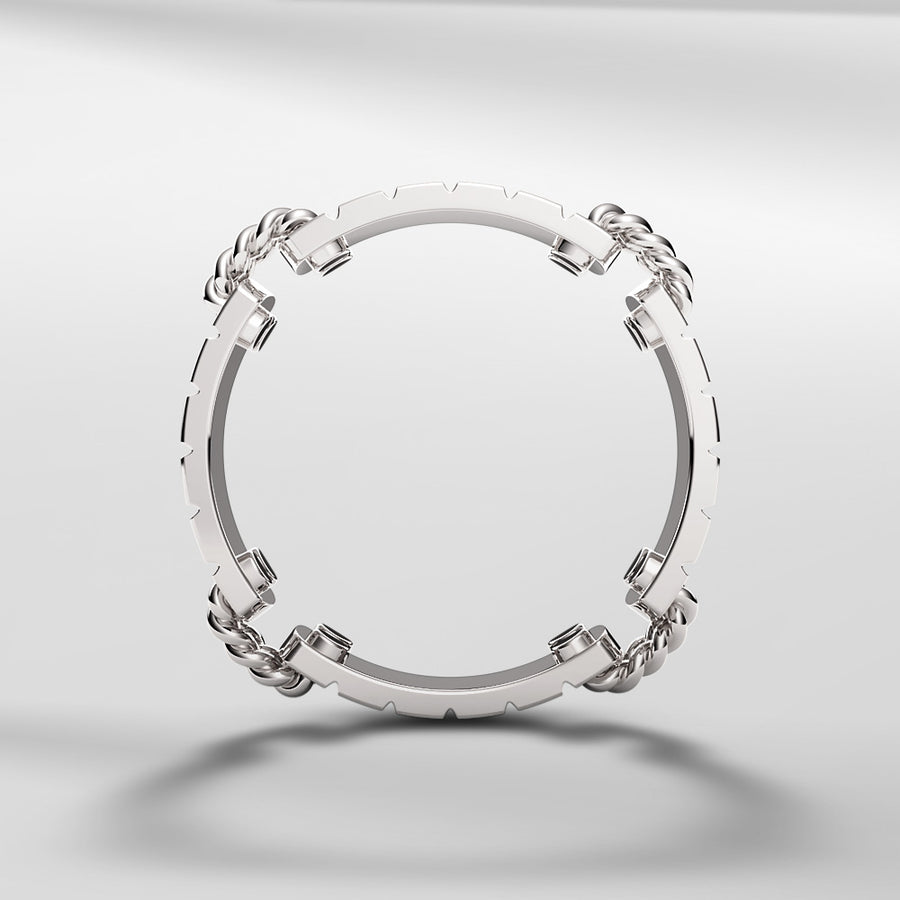 18k Solid Gold Link Sliced textured ring