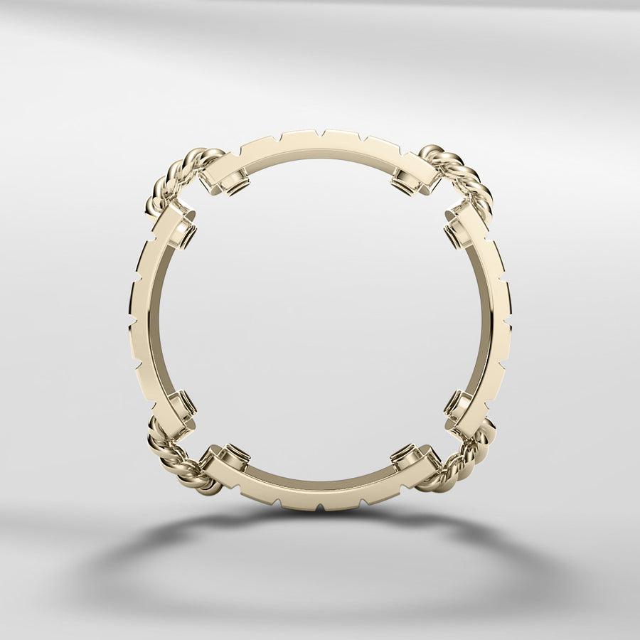 18k Solid Gold Link Sliced Textured Ring