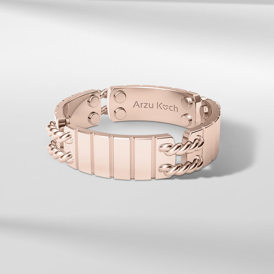 18k Solid Gold Link Sliced textured ring