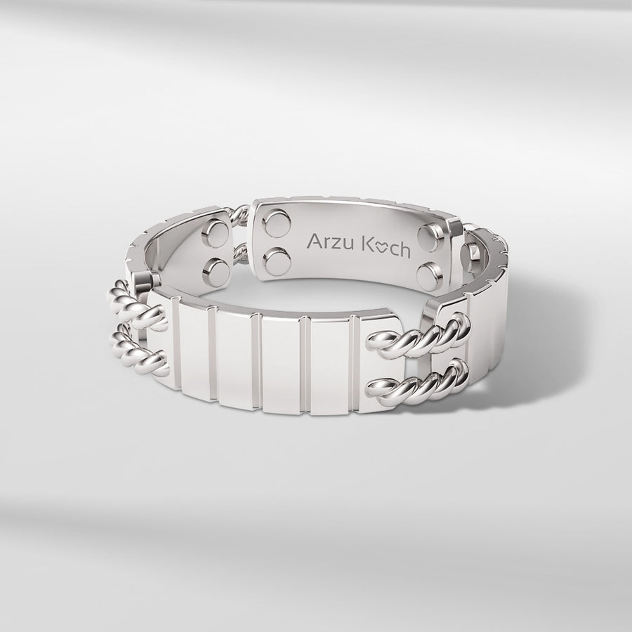 18k Solid Gold Link Sliced textured ring